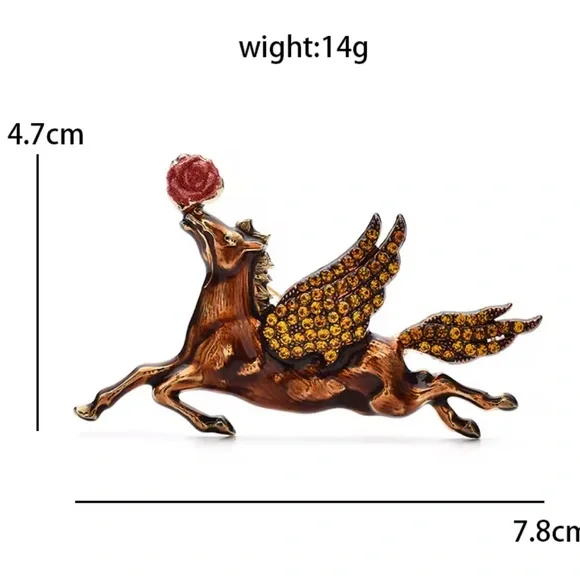 Red Angel Horse Pegasus Brooch with Rose Accent - Picture 4 of 5
